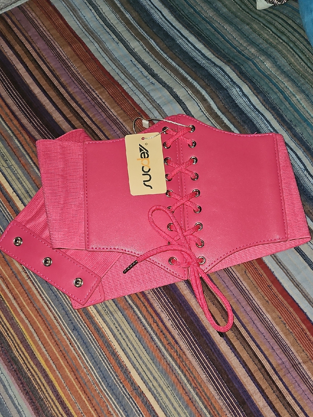 Pink Lace-Up Wide Belt